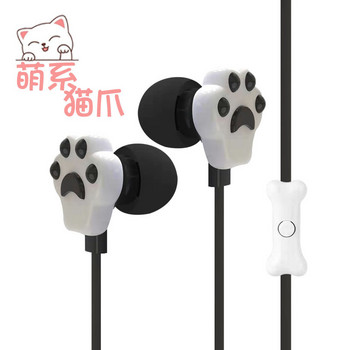 3,5 мм кабелни слушалки за момичета Сладка котешка лапа Слушалки за поставяне в ухото с микрофон Игри Стерео музика Слушалки Слушалки за Samsung Xiaomi