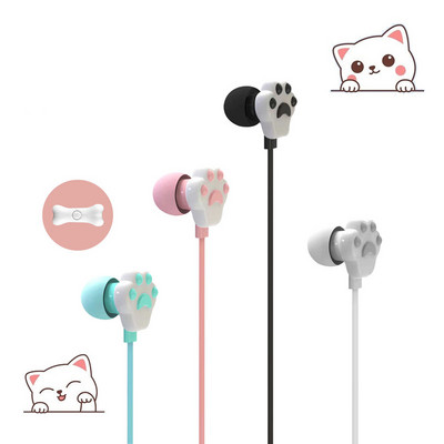 3.5mm Wired Earphones for Girls Cute Cat Paw In-ear Headphone with Mic Gaming Stereo Music Earbuds Headset for Samsung Xiaomi