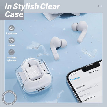 ENC шумопотискащи безжични Bluetooth слушалки HiFi стерео слушалки с цифров дисплей Прозрачен калъф за зареждане 2023 г. Ново