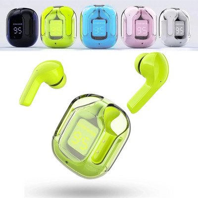 ENC шумопотискащи безжични Bluetooth слушалки HiFi стерео слушалки с цифров дисплей Прозрачен калъф за зареждане 2023 г. Ново