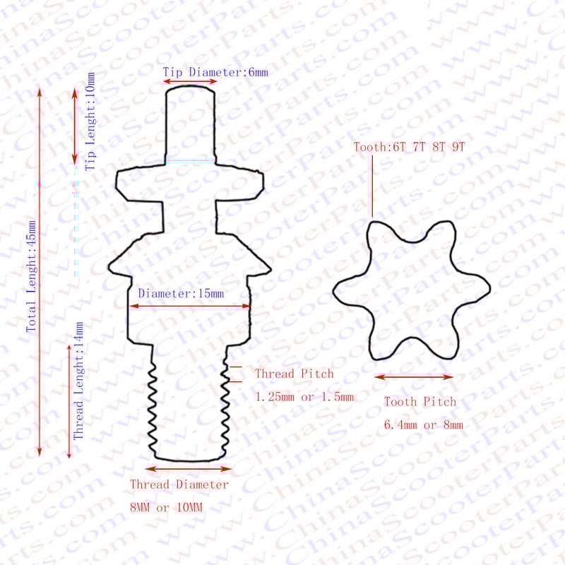 6 7 8 Dantis 6T 7T 8T priekinis krumpliaratis 47CC 49CC Mini Moto Pocket Dirt Pike ATV 25H T8F 10MM sriegis