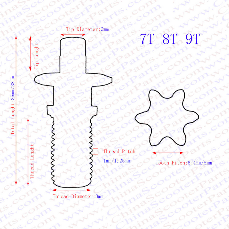 6T 7T 8T 9T 25H T8F M8 M10 Lančana spojka Mjenjač Prednji lančanik za 47cc 49cc 39CC Blata Motor Pocket Bike Mini Moto ATV Quad