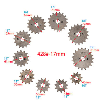 Преден двигател 428# 10T 11T 12T 13T 14T 15T 16T 17T 18T 19T зъби 17 мм верижно зъбно колело със закрепваща пластина