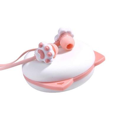 1pcs New Lovely Cute Cartoon Cat Paw 3.5mm In-ear Earphone With Rotate Case With Microphone