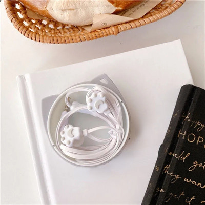 1 buc. Căști în ureche, drăguț, drăguț, labe de pisică de 3,5 mm, cu carcasă rotativă, cu microfon