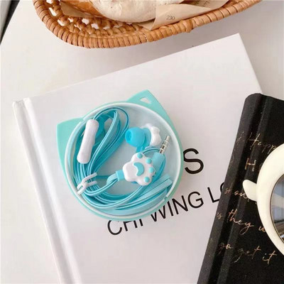 1 buc. Căști în ureche, drăguț, drăguț, labe de pisică de 3,5 mm, cu carcasă rotativă, cu microfon