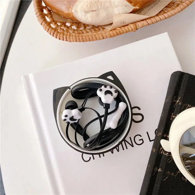 1 buc. Căști în ureche, drăguț, drăguț, labe de pisică de 3,5 mm, cu carcasă rotativă, cu microfon