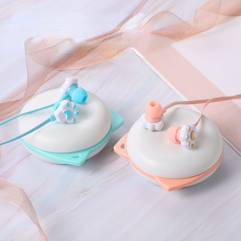 1 vnt. Naujas mielas animacinis filmas Cat Paw 3,5 mm į ausis įdedamas ausinės su pasukamu dėklu su mikrofonu