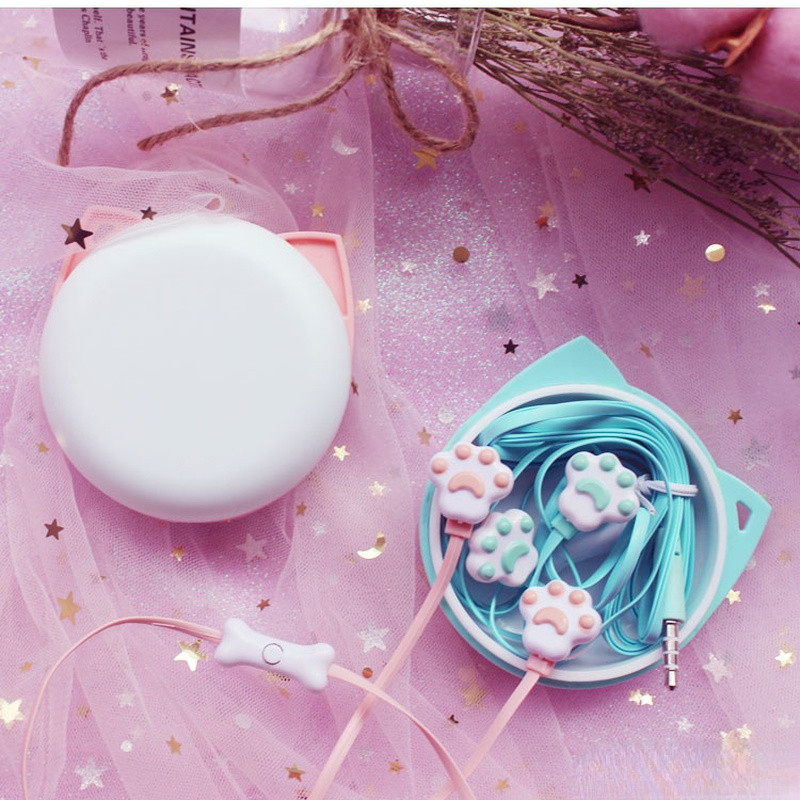 1 vnt. Naujas mielas animacinis filmas Cat Paw 3,5 mm į ausis įdedamas ausinės su pasukamu dėklu su mikrofonu