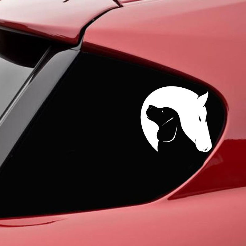 12,7 cm * 11,8 cm Koerte ja hobuste sõprus Armastusloomad Dekoratiivautode Vinüülkleebis Must/Hõbedane istmekleebised
