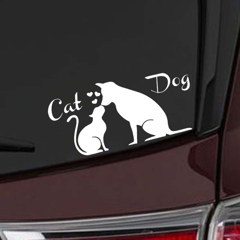 Meilės draugystė tarp šunų ir kačių Viniliniai automobilių lipdukų lipdukai 15cm*7,2cm