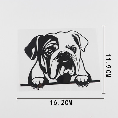 Juodas/sidabrinis linksmas anglų buldogas, žvilgčiojantis šuo, vinilinis automobilio lipdukas su automobilio stiliumi dekoruotas 16.2CMX11.9CM