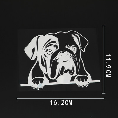 Juodas/sidabrinis linksmas anglų buldogas, žvilgčiojantis šuo, vinilinis automobilio lipdukas su automobilio stiliumi dekoruotas 16.2CMX11.9CM