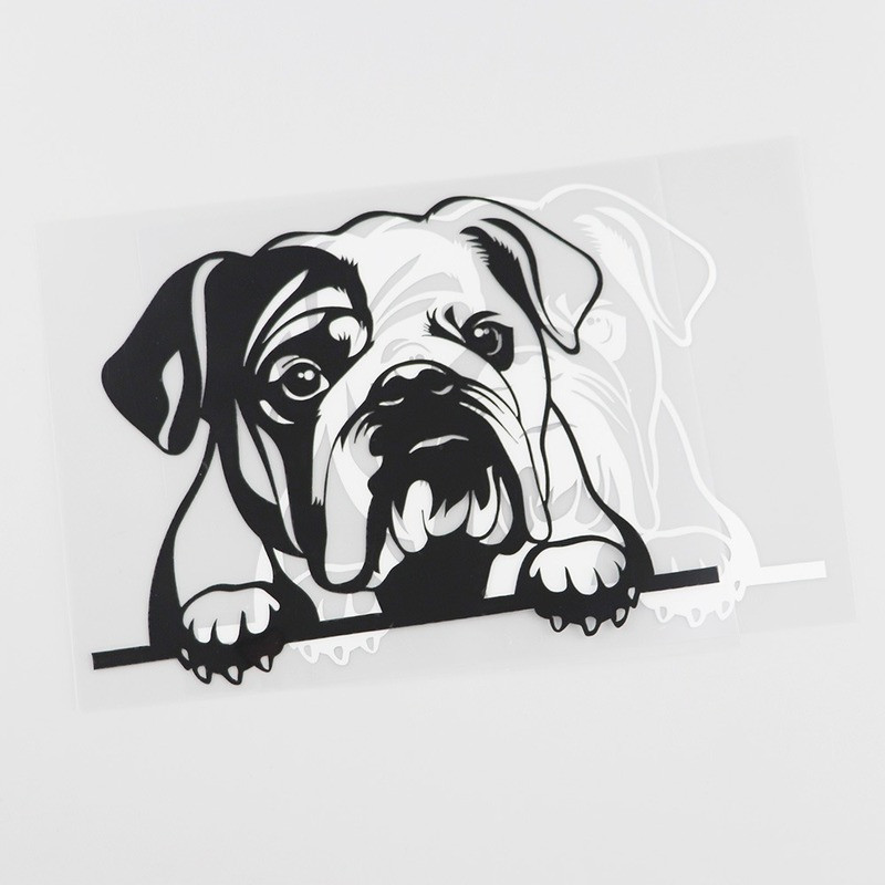 Juodas/sidabrinis linksmas anglų buldogas, žvilgčiojantis šuo, vinilinis automobilio lipdukas su automobilio stiliumi dekoruotas 16.2CMX11.9CM