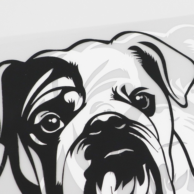 Juodas/sidabrinis linksmas anglų buldogas, žvilgčiojantis šuo, vinilinis automobilio lipdukas su automobilio stiliumi dekoruotas 16.2CMX11.9CM