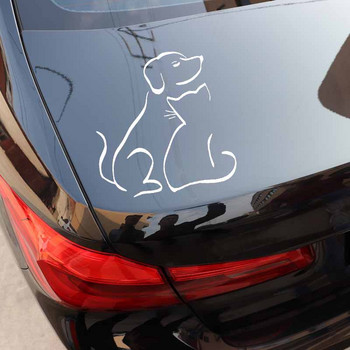 Стикер за кола Интересно куче и котка Винилова стикера Декорация на прозорци Изкуство 14,5X14,9CM