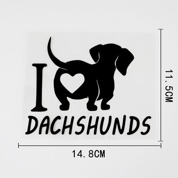 14.8CMX11.5CM Fun I love Dachshunds Vinyl Animal Car Sticker Decal Черен/Сребърен за Dodge стикер