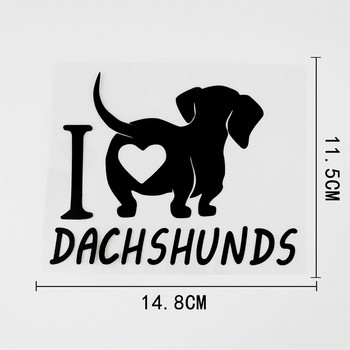 14,8CMX11,5CM Αυτοκόλλητο Fun I love Dachshunds Vinyl Animal Car Αυτοκόλλητο Αυτοκόλλητο Μαύρο/Ασημί για Dodge