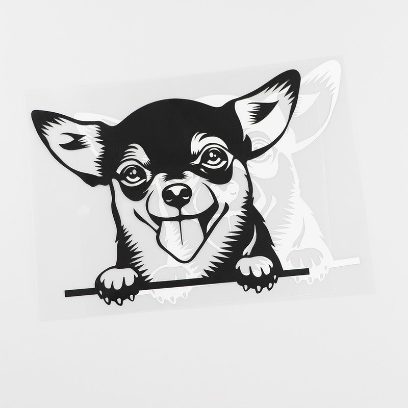 Μαύρο/Ασημί αυτοκόλλητο αυτοκινήτου Chihuahua Peeking Dog Vinyl Decal Styling Car Decoration 17,2CMX13,9CM