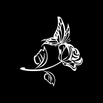 Чудесна пеперуда и роза Деликатен винилов стикер за кола Черен/Сребрист 15CM*16.7CM