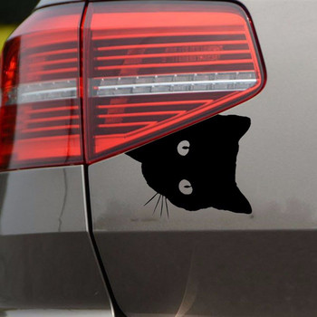 Δημιουργικό πρόσωπο μαύρης γάτας που κρυφοκοιτάζει Αυτοκόλλητα αυτοκινήτου Αυτοκόλλητο Αυτοκινήτου Διακόσμηση παραθύρου Ανακλαστικό αυτοκόλλητο παράθυρο πόρτας 12*15cm