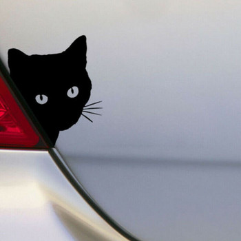Δημιουργικό πρόσωπο μαύρης γάτας που κρυφοκοιτάζει Αυτοκόλλητα αυτοκινήτου Αυτοκόλλητο Αυτοκινήτου Διακόσμηση παραθύρου Ανακλαστικό αυτοκόλλητο παράθυρο πόρτας 12*15cm
