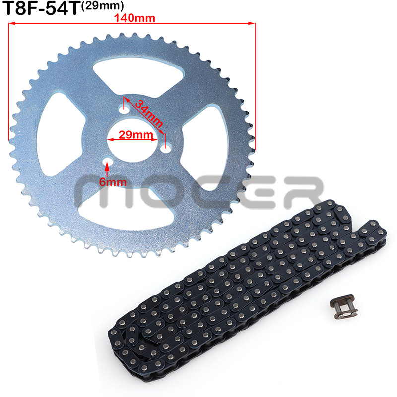 Mootorratta T8F 54T hammas 26mm 29mm 35mm 54mm tagakett ketiratas T8F 136link ketid 47cc 49cc Pocket Bike Mini Moto Quad ATV jaoks