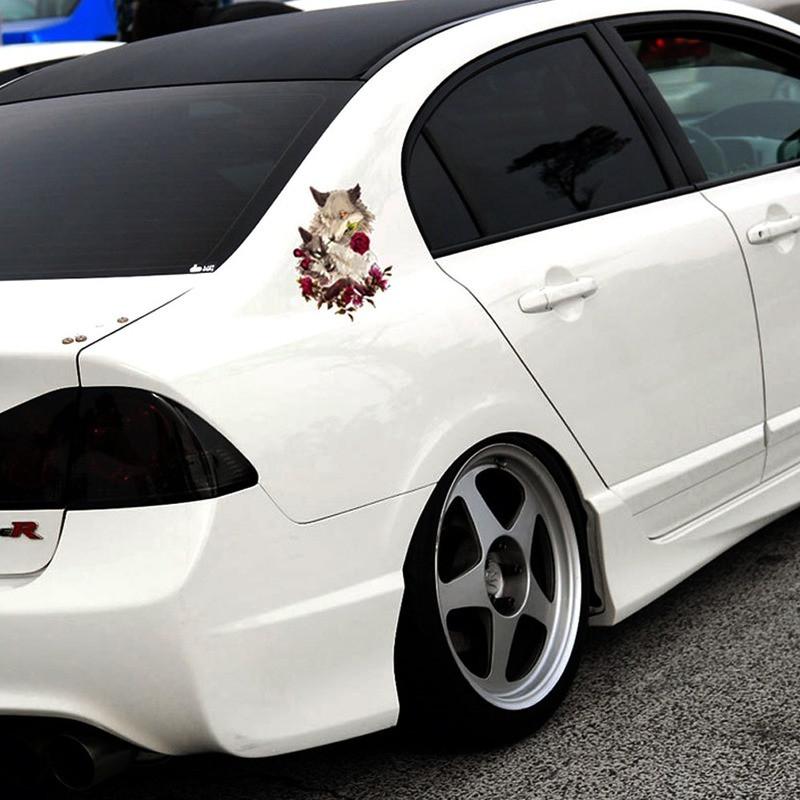 1 buc. autocolante de lup trandafir pe mașină, vinil impermeabil, accesorii amuzante pentru autocolante pentru mașini universale