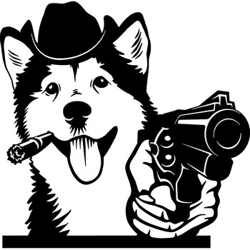JuYouHui Аксесоари за екстериор Декал Гангстер Белгийска овчарка Малиноа Аляско куче с пистолет Винилови стикери за кола и стикери