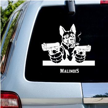 Εξωτερικά αξεσουάρ JuYouHui Decal Gangster Belgian Shepherd Malinois Alaskan Dog with Gun Vinyl Car Αυτοκόλλητα και Χαλκομανίες