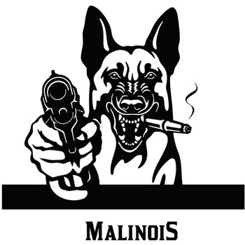 JuYouHui Аксесоари за екстериор Декал Гангстер Белгийска овчарка Малиноа Аляско куче с пистолет Винилови стикери за кола и стикери