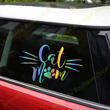 JuYouHui Аксесоари за екстериор Стикери CAT MOM Винилови стикери за автомобили Водоустойчиви автомобилни декори върху бронята на корпуса на автомобила Заден прозорец Лаптоп