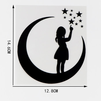 YJZT 12.8×14.6CM Момиченце стои на луната и брои звездите Забавни винилови стикери Стикери за кола Черен / Сребърен 10A-0487