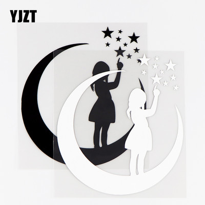 YJZT 12,8×14,6 CM Κοριτσάκι που στέκεται στο φεγγάρι και μετράει τα αστέρια Αστεία αυτοκόλλητα βινυλίου Αυτοκόλλητα αυτοκινήτου Μαύρα / Ασημί 10A-0487