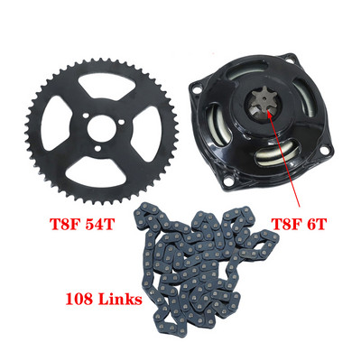 Lanț Mini Moto 47cc 49cc T8F Lanț cu sistem de transmisie cu 108 legături cu cutie de viteze 54T și pinion spate Se potrivește Mini Moto Pocket Bike