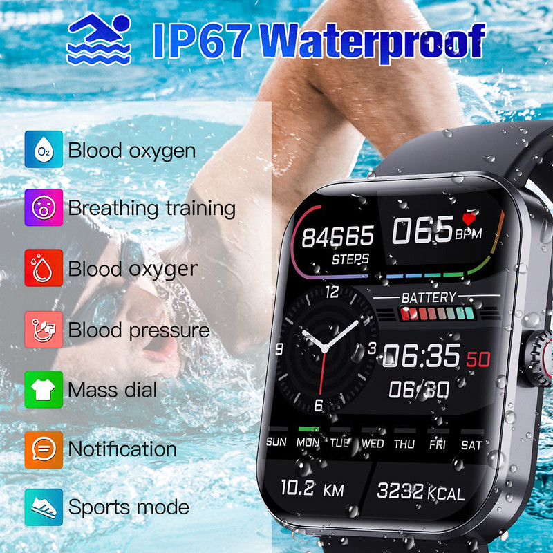 F57L išmanusis sportinis laikrodis 1,91 colio 280*320PX ekranas, daugiafunkcis kraujo dažnio stebėjimo laikrodis Gliukozės širdies režimas Smart F8H2