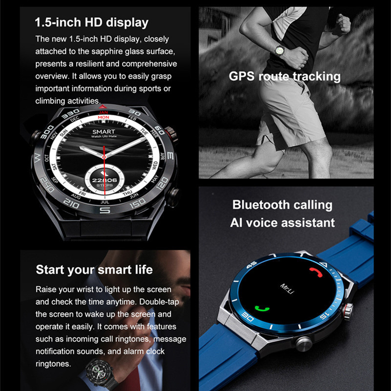 Ceas inteligent Ultimate DT Ultra Mate Men 1,5" NFC Apel Bluetooth GPS Tracker de mișcare Busolă Încărcare fără fir Ceas inteligent de afaceri