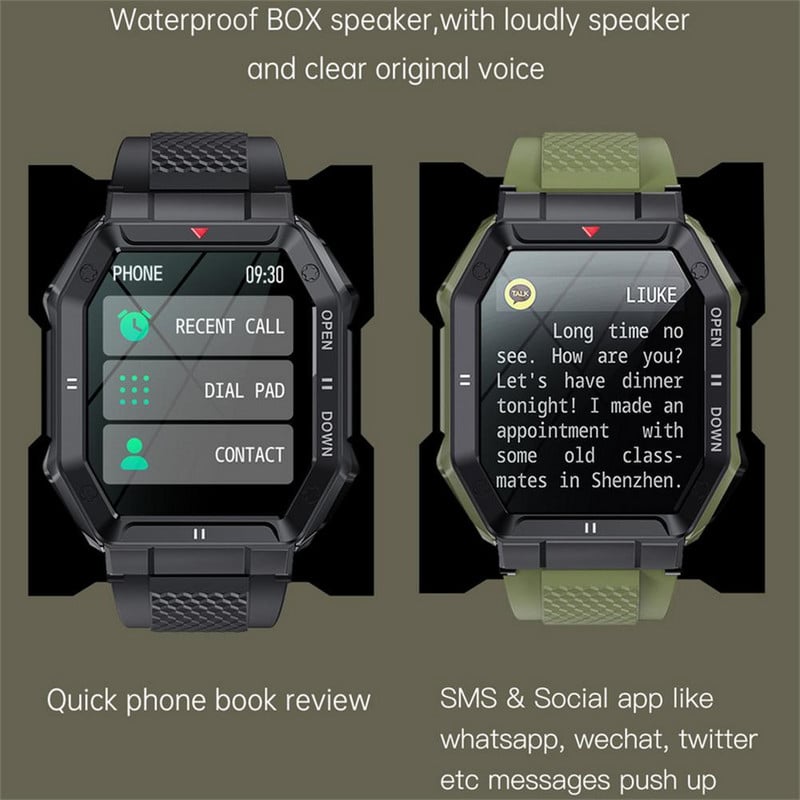 K55 vyriškas išmanusis laikrodis, 1,85 colio ekranas Bluetooth5.0 skambutis 350mah baterija, vandeniui atsparus išmanusis laikrodis širdies ritmo kraujospūdžio monitorius