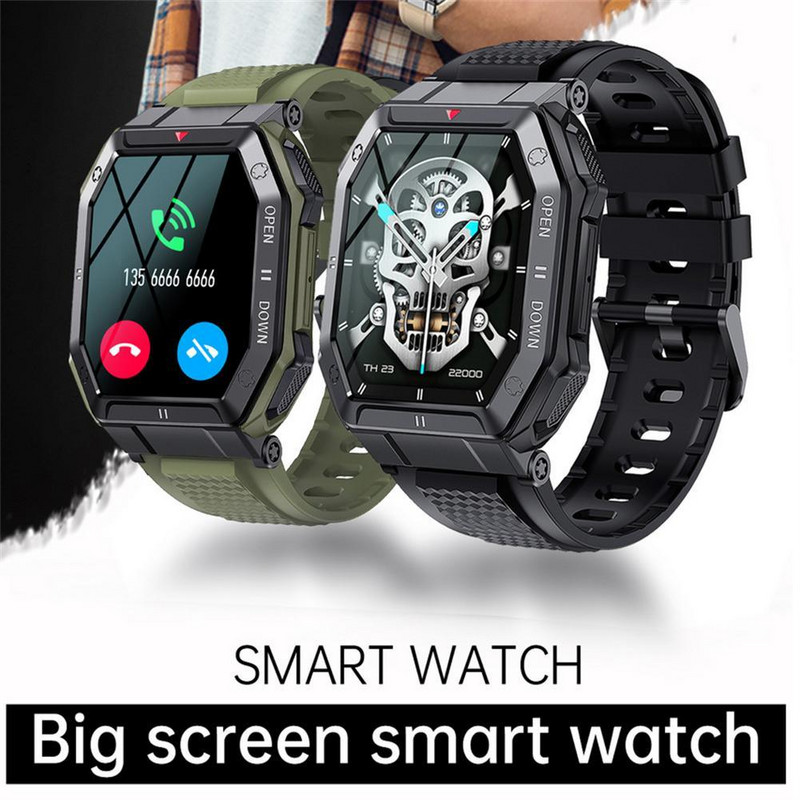 K55 vyriškas išmanusis laikrodis, 1,85 colio ekranas Bluetooth5.0 skambutis 350mah baterija, vandeniui atsparus išmanusis laikrodis širdies ritmo kraujospūdžio monitorius