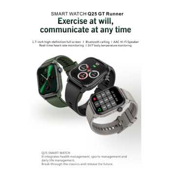Нов смарт часовник Q25 Bluetooth разговор Музика Възпроизвеждане на сърдечен ритъм Мониторинг на кръвно налягане Сън Упражнение Измерване на стъпки Смарт часовник за мъже