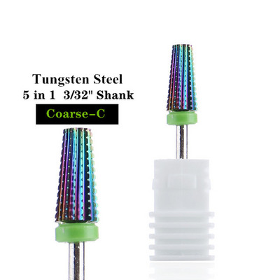 TFSCLOIN 5 u 1 svrdlo za nokte 3/32" drška od tvrdog metala, volfram ravnog oblika svrdla za akrilni gel za nokte Dodatak za svrdlo