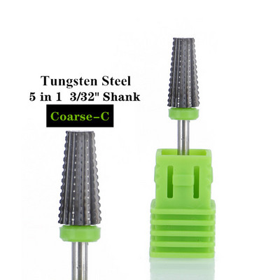 TFSCLOIN 5 u 1 svrdlo za nokte 3/32" drška od tvrdog metala, volfram ravnog oblika svrdla za akrilni gel za nokte Dodatak za svrdlo
