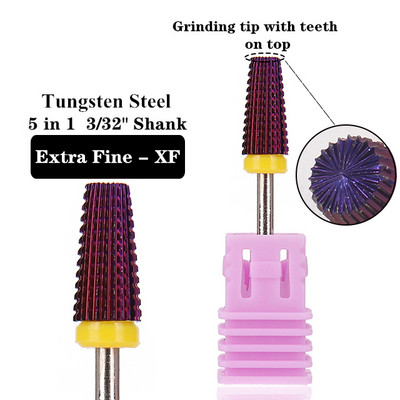 TFSCLOIN 5 u 1 svrdlo za nokte 3/32" drška od tvrdog metala, volfram ravnog oblika svrdla za akrilni gel za nokte Dodatak za svrdlo