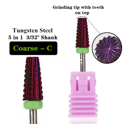 TFSCLOIN 5 u 1 svrdlo za nokte 3/32" drška od tvrdog metala, volfram ravnog oblika svrdla za akrilni gel za nokte Dodatak za svrdlo