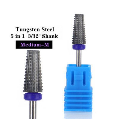 TFSCLOIN 5 u 1 svrdlo za nokte 3/32" drška od tvrdog metala, volfram ravnog oblika svrdla za akrilni gel za nokte Dodatak za svrdlo