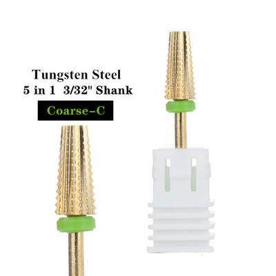 TFSCLOIN 5 u 1 svrdlo za nokte 3/32" drška od tvrdog metala, volfram ravnog oblika svrdla za akrilni gel za nokte Dodatak za svrdlo
