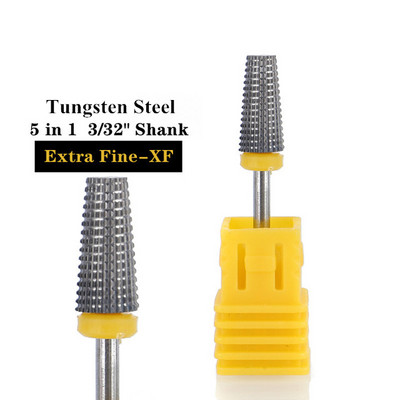 TFSCLOIN 5 u 1 svrdlo za nokte 3/32" drška od tvrdog metala, volfram ravnog oblika svrdla za akrilni gel za nokte Dodatak za svrdlo