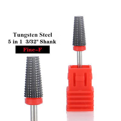 TFSCLOIN 5 u 1 svrdlo za nokte 3/32" drška od tvrdog metala, volfram ravnog oblika svrdla za akrilni gel za nokte Dodatak za svrdlo