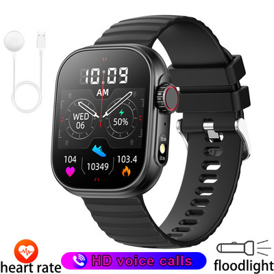 Uus valgustusega LED-taskulamp 2,01-tolline HD-suure ekraaniga spordikell Tervise jälgimine Bluetoothi kõne nutikell 2023, mehed, naised