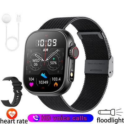 Uus valgustusega LED-taskulamp 2,01-tolline HD-suure ekraaniga spordikell Tervise jälgimine Bluetoothi kõne nutikell 2023, mehed, naised